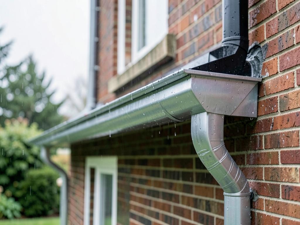 Seamless aluminum gutter with downspout on a brick home